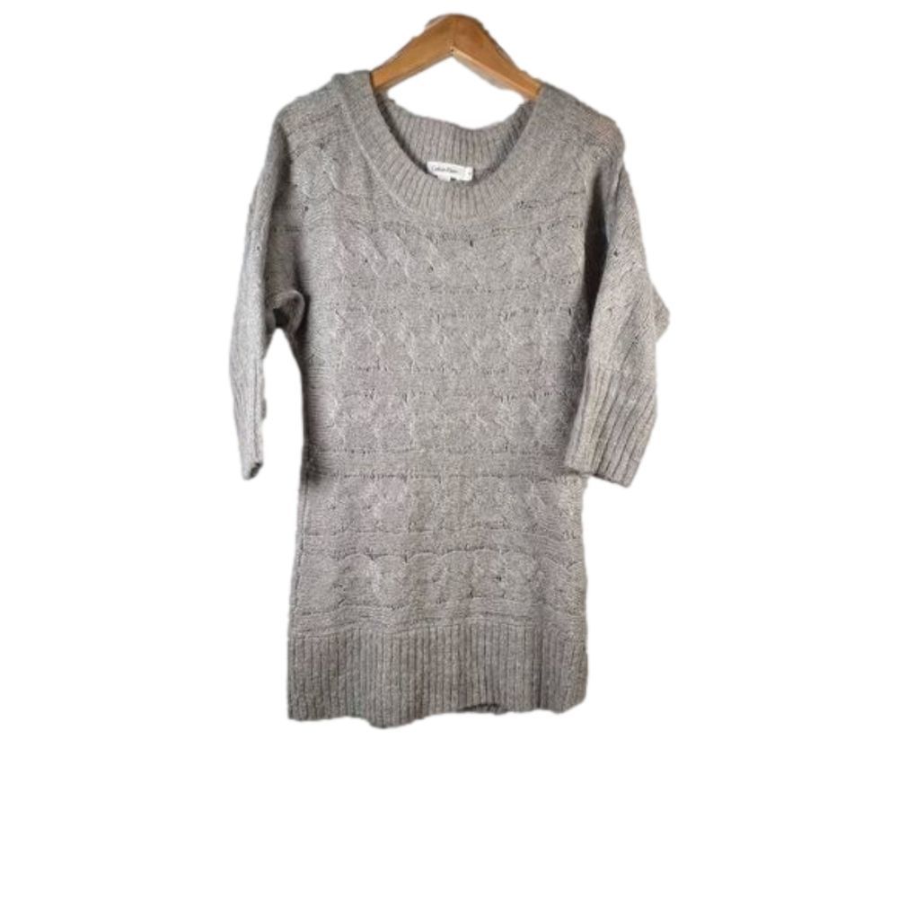 Calvin Klein Grey Wool/Mohair Blend Cable Knit Crewneck Sweater Size S - Picture 1 of 9